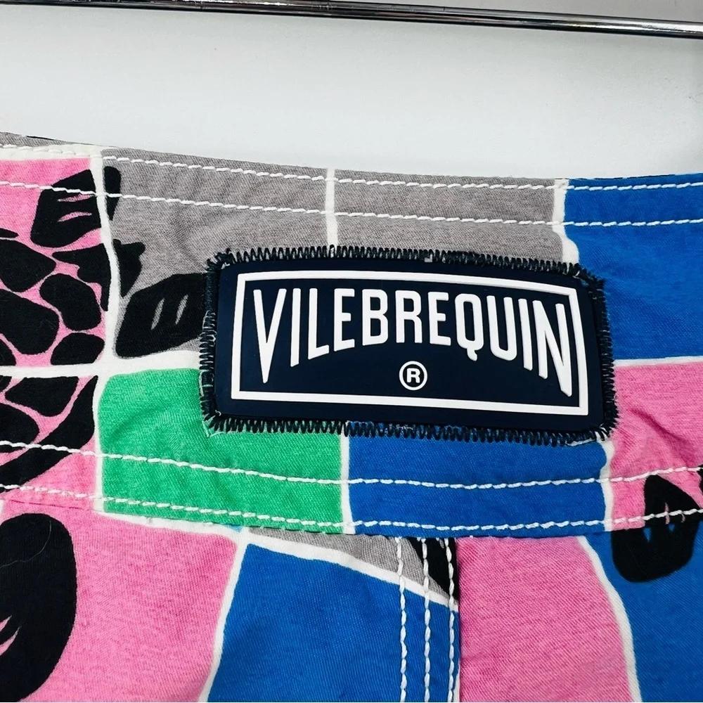 Vilebrequin Mens Swim Trunks Blue Green Sea Turtle‎ Shorts W/Drawstring Size Sm